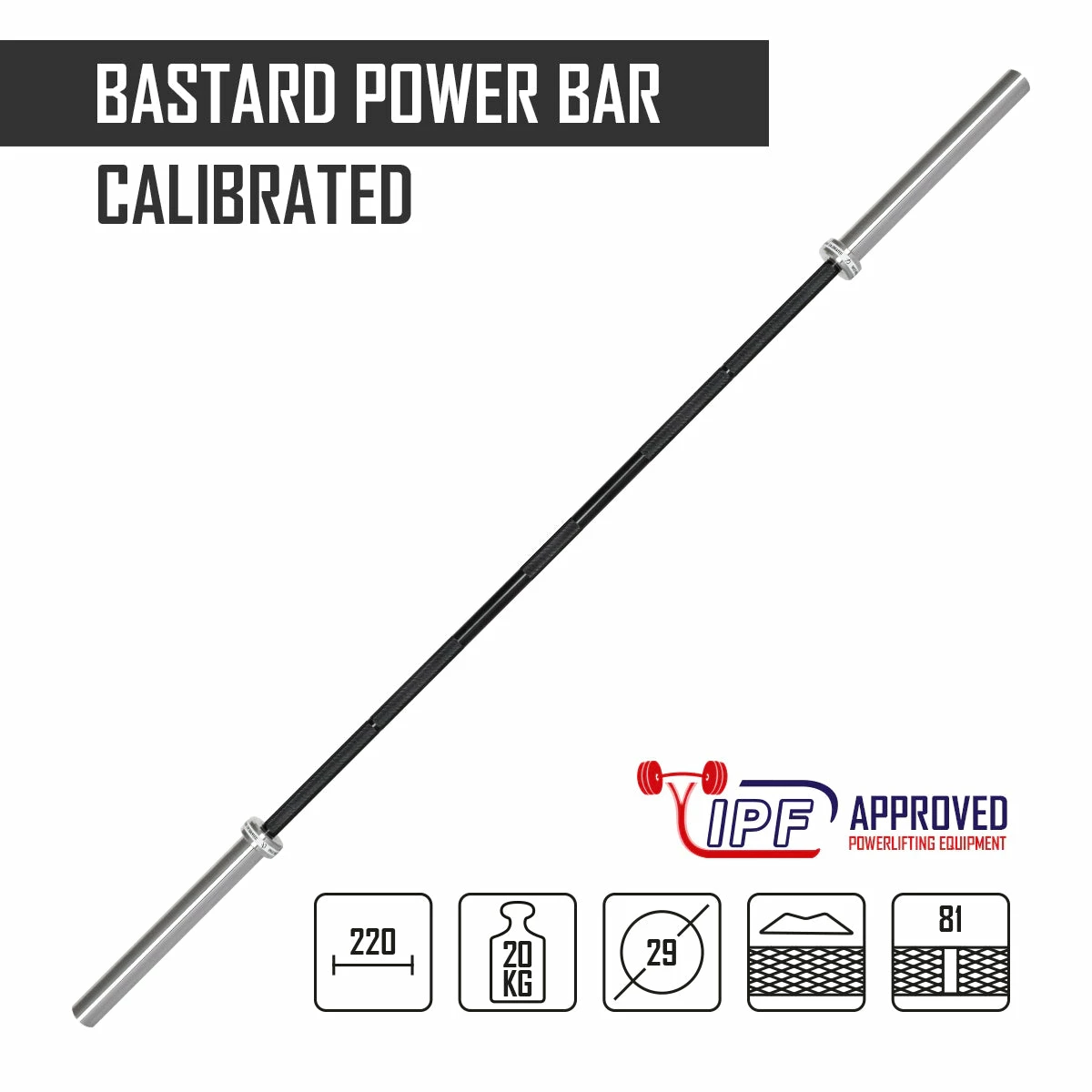 Kalibrierte 20kg Bastard Power Bar - Schwarzer Hantelschaft, IPF Zertifiziert – Bild 2