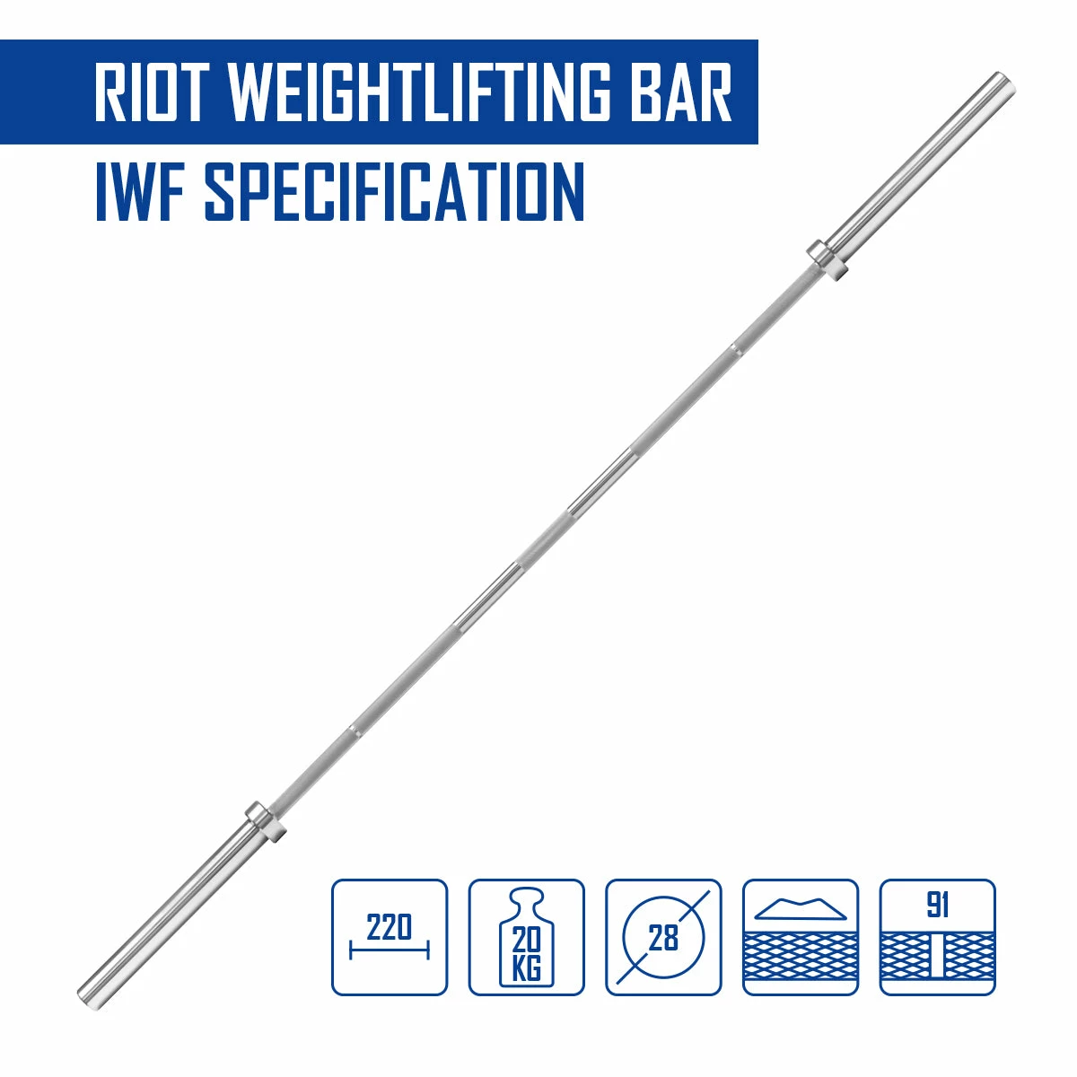 Riot Gewichtheberstange - Mens 20kg, IWF-Spezifikationen – Bild 2